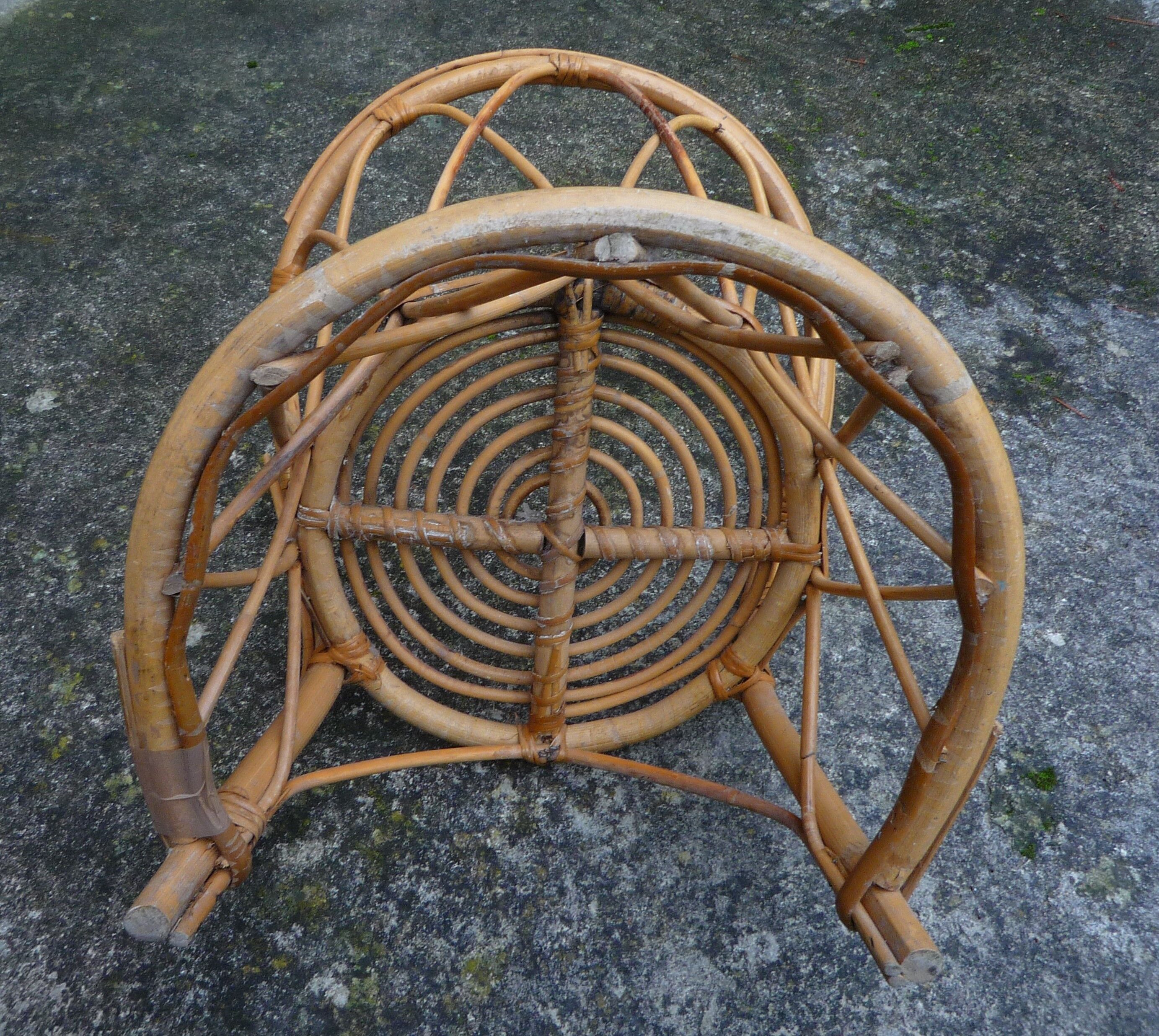 Small round rattan children's chair, vintage 70s