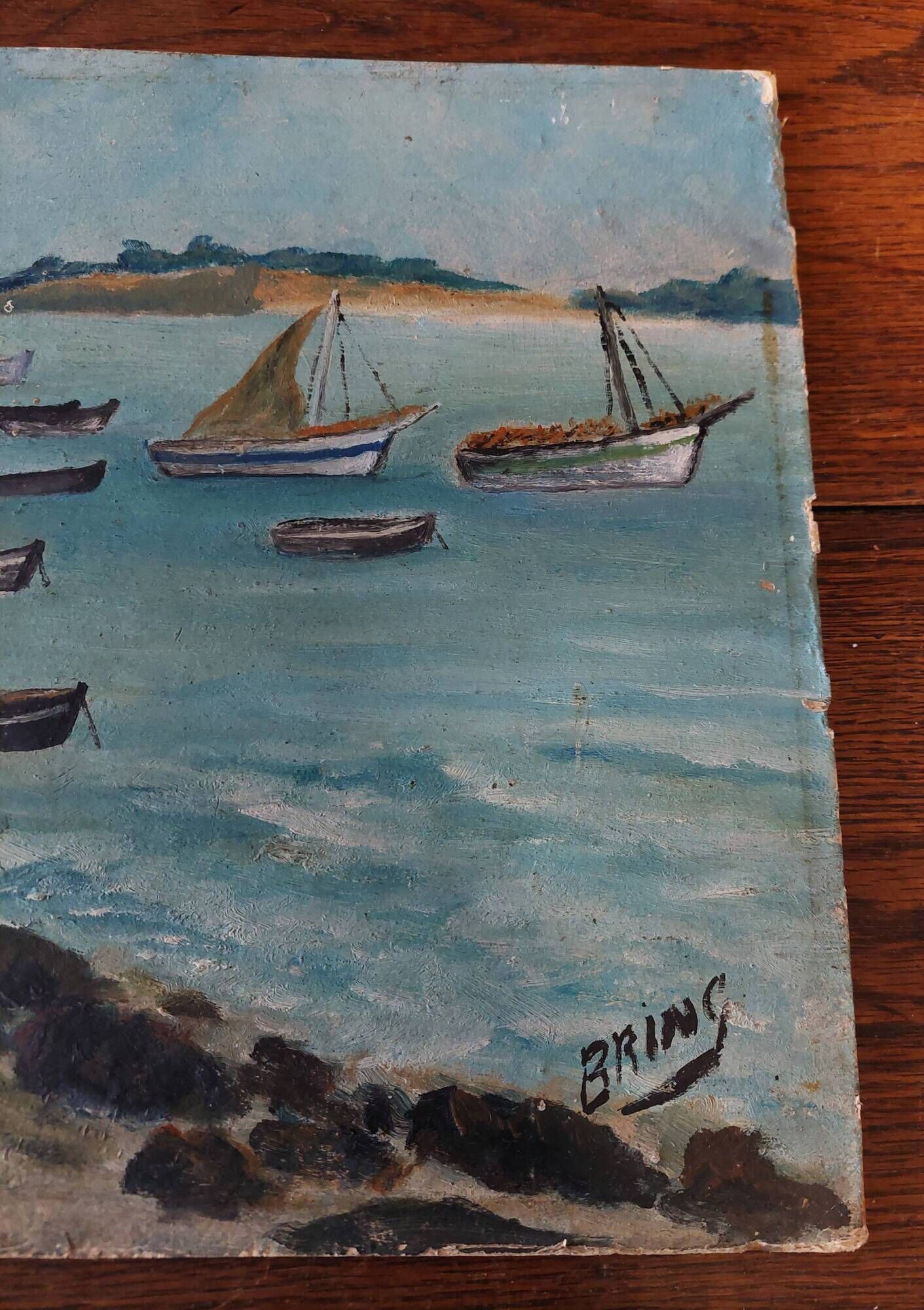 Oil painting on seaside marine cardboard