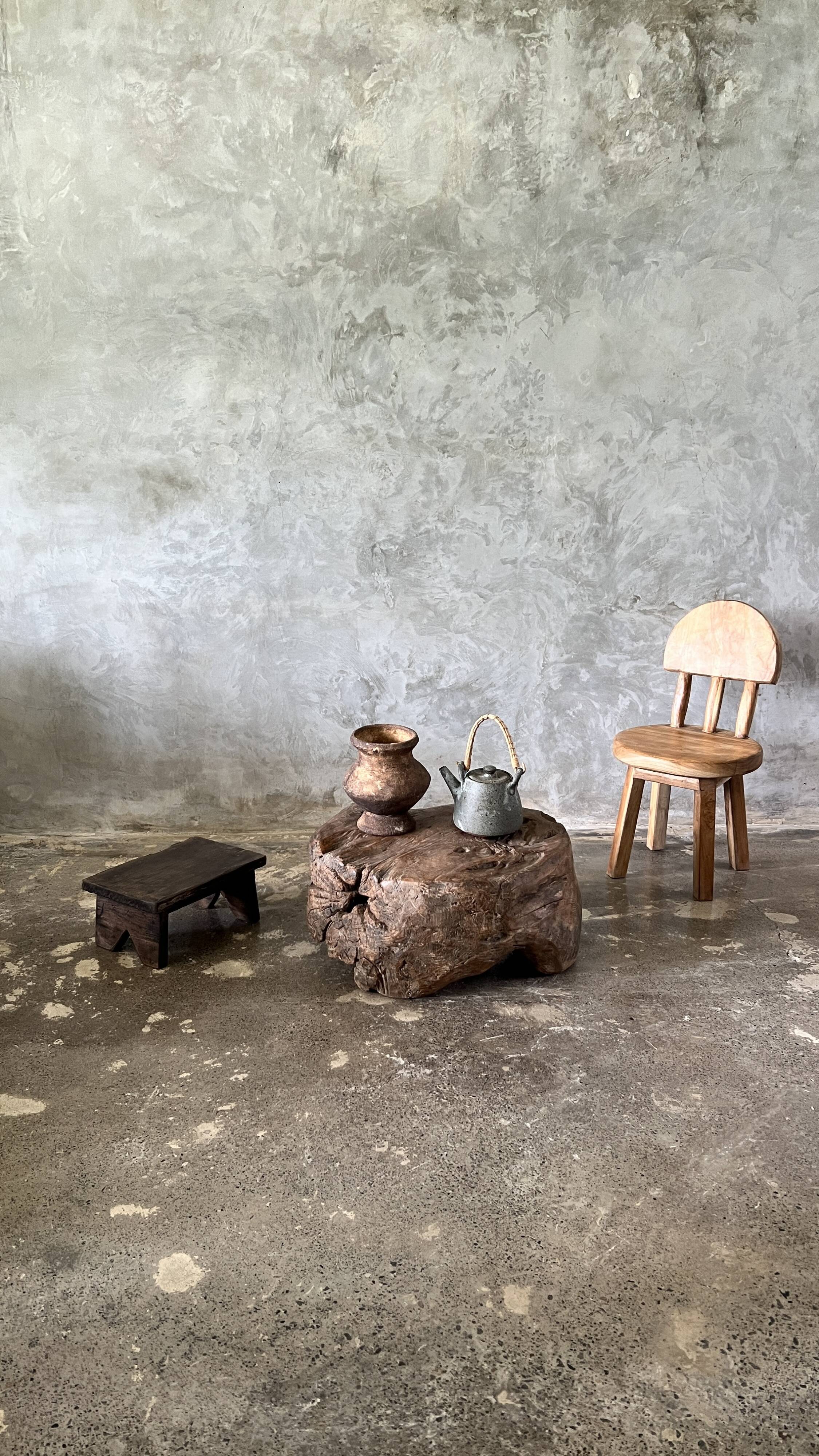 Small child's chair in natural blond teak back with three bars