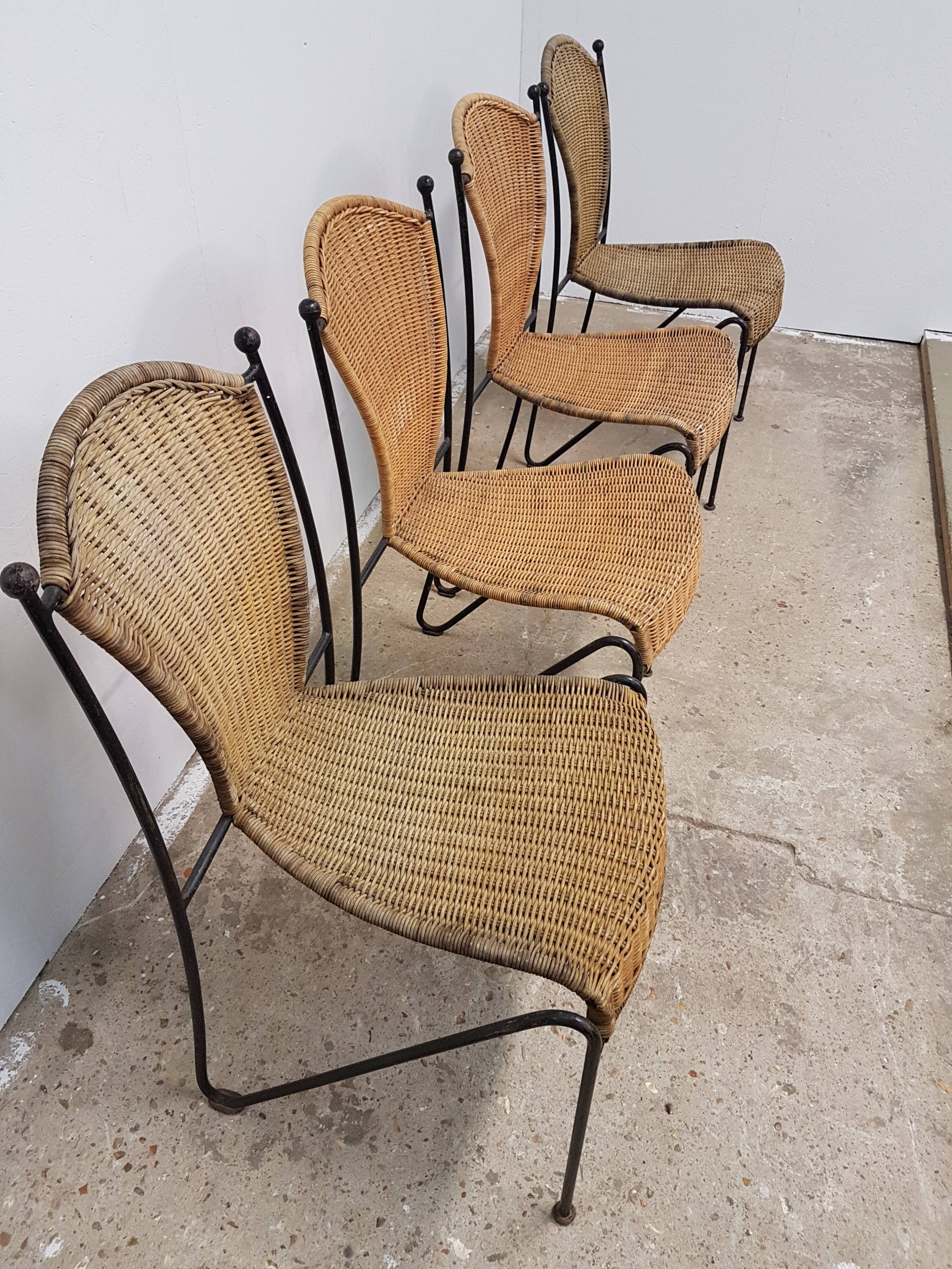 Vintage wicker and black steel chair