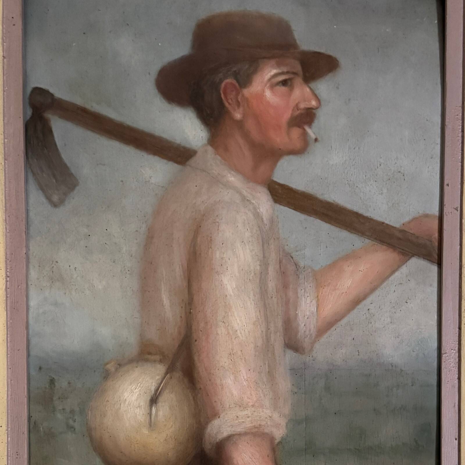 Oil on panel farmer working in the field 20th century by M. Potiron