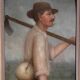Oil on panel farmer working in the field 20th century by M. Potiron