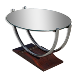 Art deco coffee table mirror base chrome and rosewood