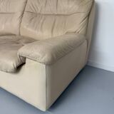 Old 3-seater beige leather sofa designed by Carl Larsson De Sede, vintage 80s