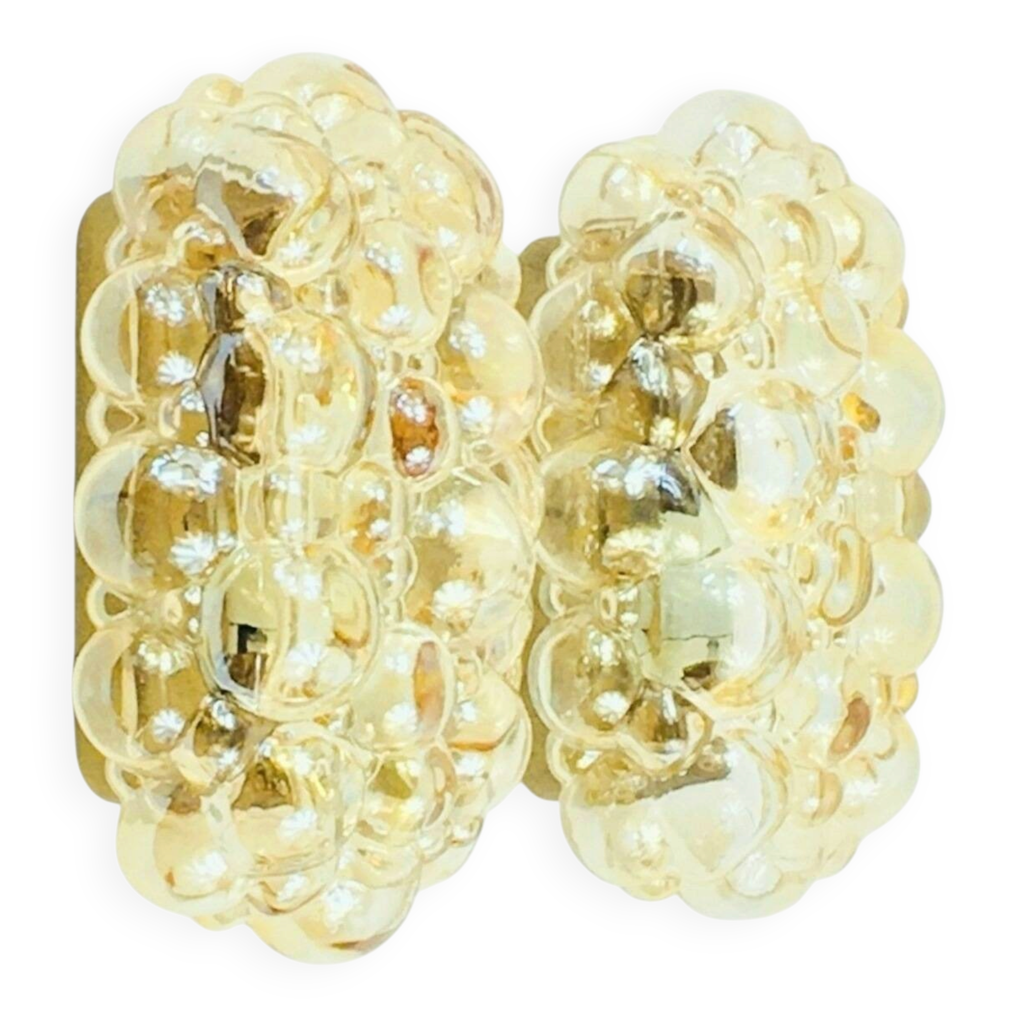 Pair of mid-century amber bubble glass wall lights by helena tynell, 1960s