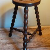 Tripod stool solid wood turned vintage
