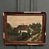 Oil on canvas early 20th century by Fernande Prudhomme 1910 landscape of North Denain