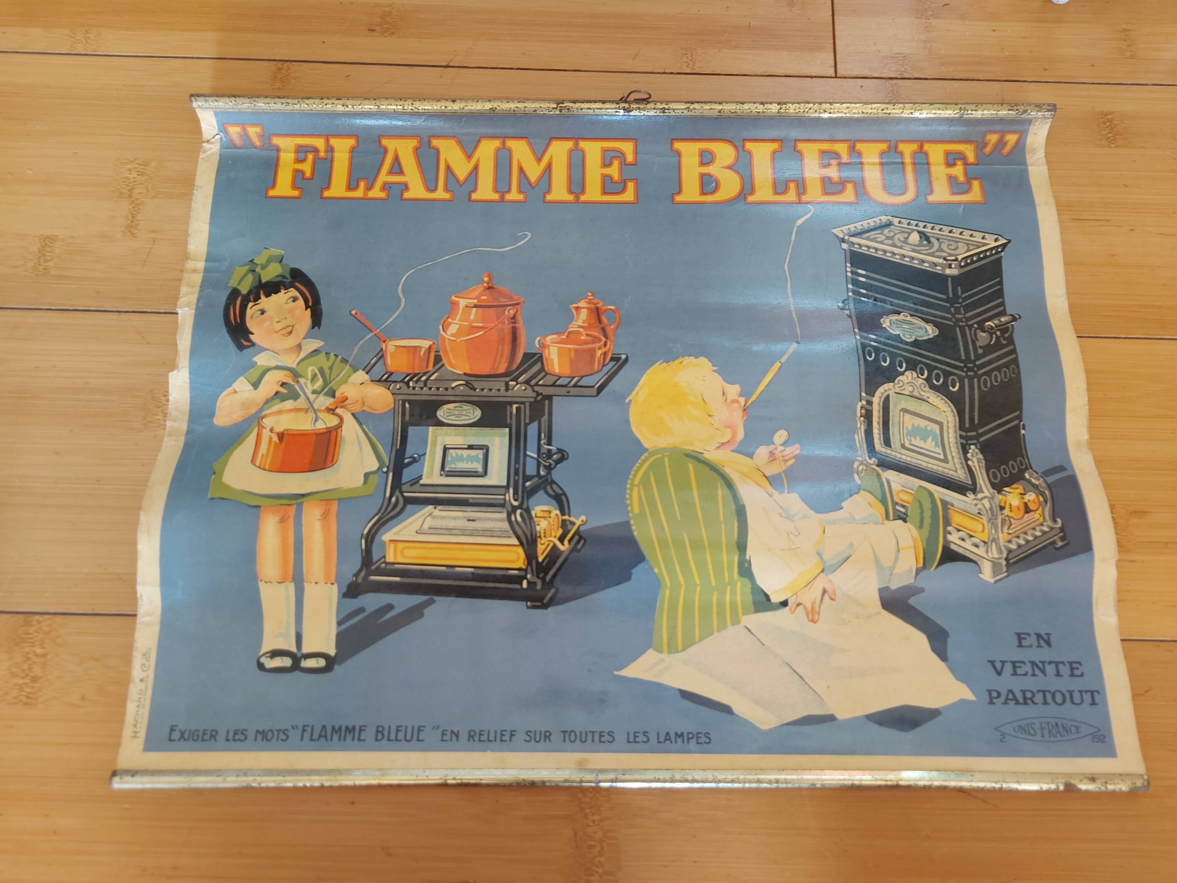 Affiche lithographiée flamme bleu