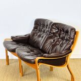 Scandinavian leather and teak bench 1960