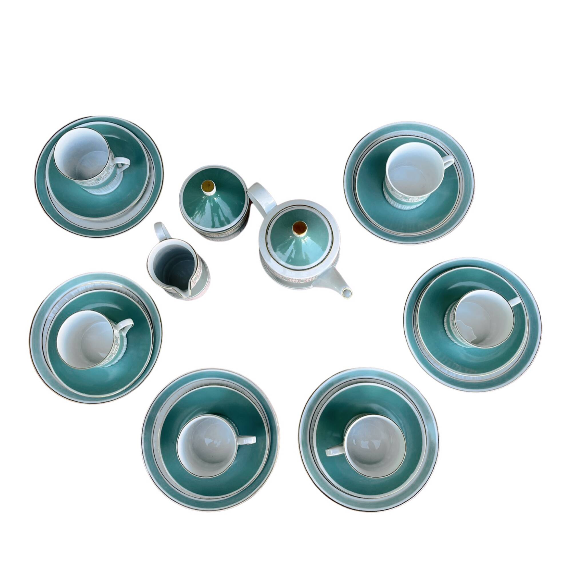 Turquoise porcelain service by Kahl, Germany, 1960s.