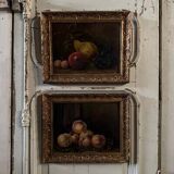 Pair of still lifes, oils on cardboard, fruits, 20th century by L. Gauthier