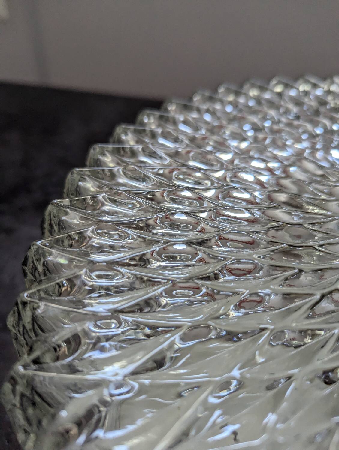 Old silver ceiling light with diamond glass 1960 Haussmannian 30 cm