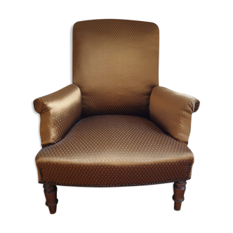 Fauteuil crapaud satin doré