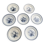 Set of 7 small dessert plates, Saint Amandinoire, Saint Amand decorated with sailboats