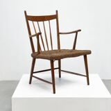 1950's dutch rattan and oak lounge / easy chair