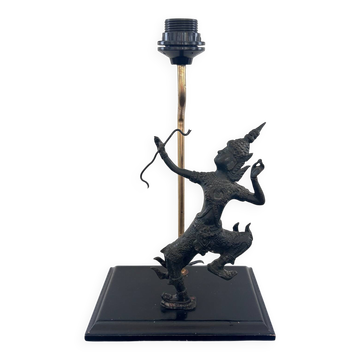 Pied de lampe guerrier thaï en bronze