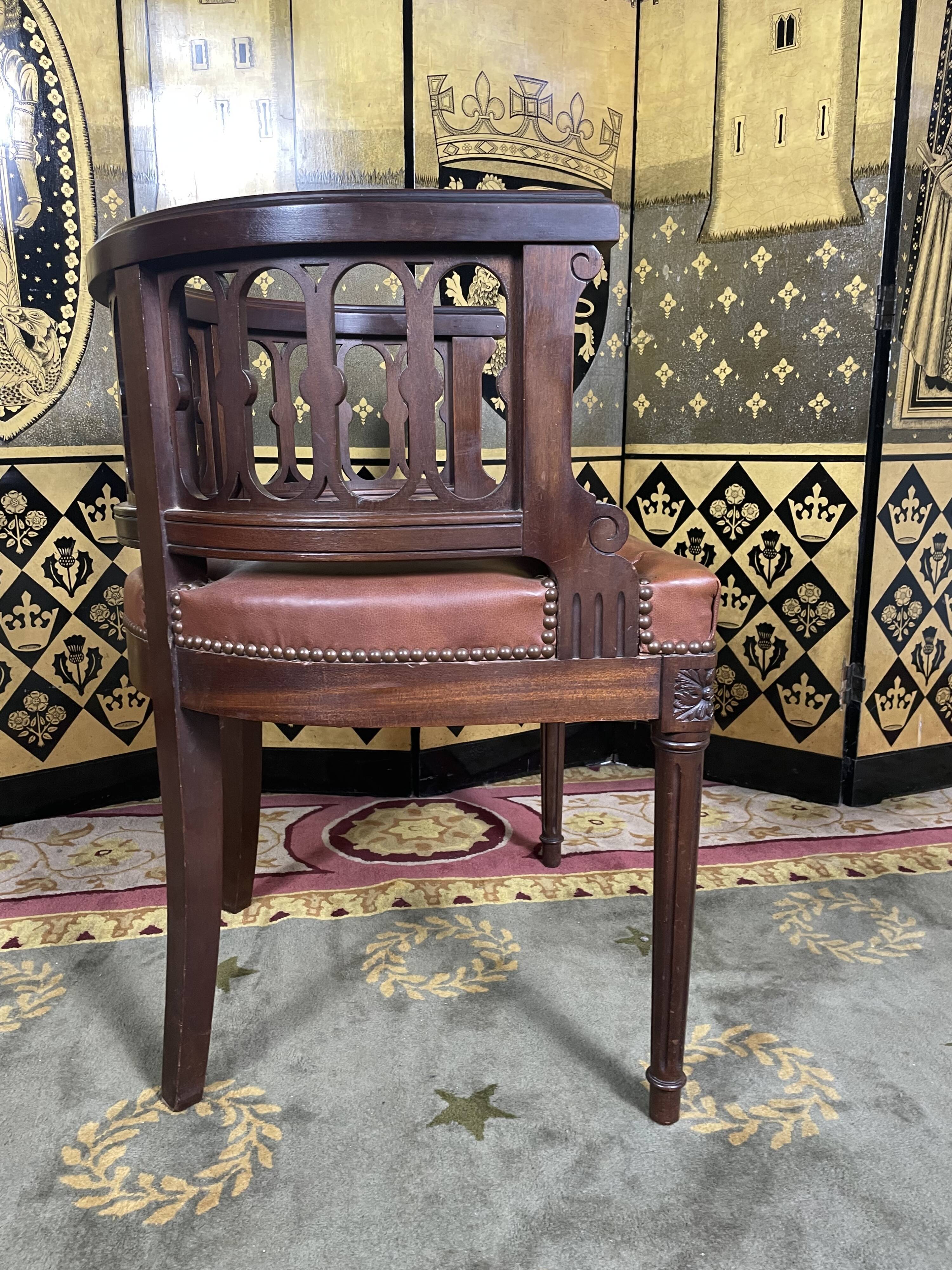 Louis XVI style office armchair in mahogany and leather