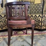 Louis XVI style office armchair in mahogany and leather
