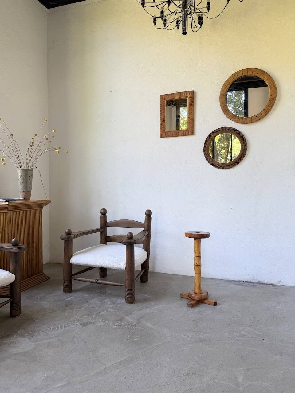 Trio de miroirs osier tressée années 50