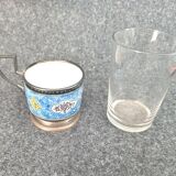 Antique tea service, Persian work, Baccarat crystal, enamels on copper