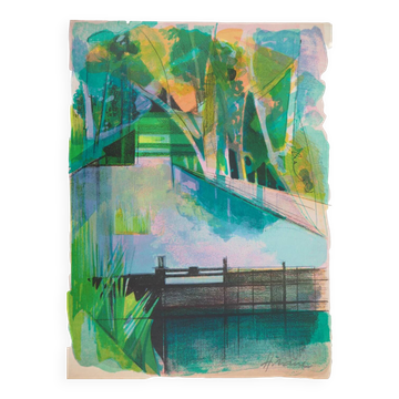 Camille Hilaire : L’écluse, lithographie originale signée