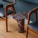 "Bold" side table in Rosso Levanto marble