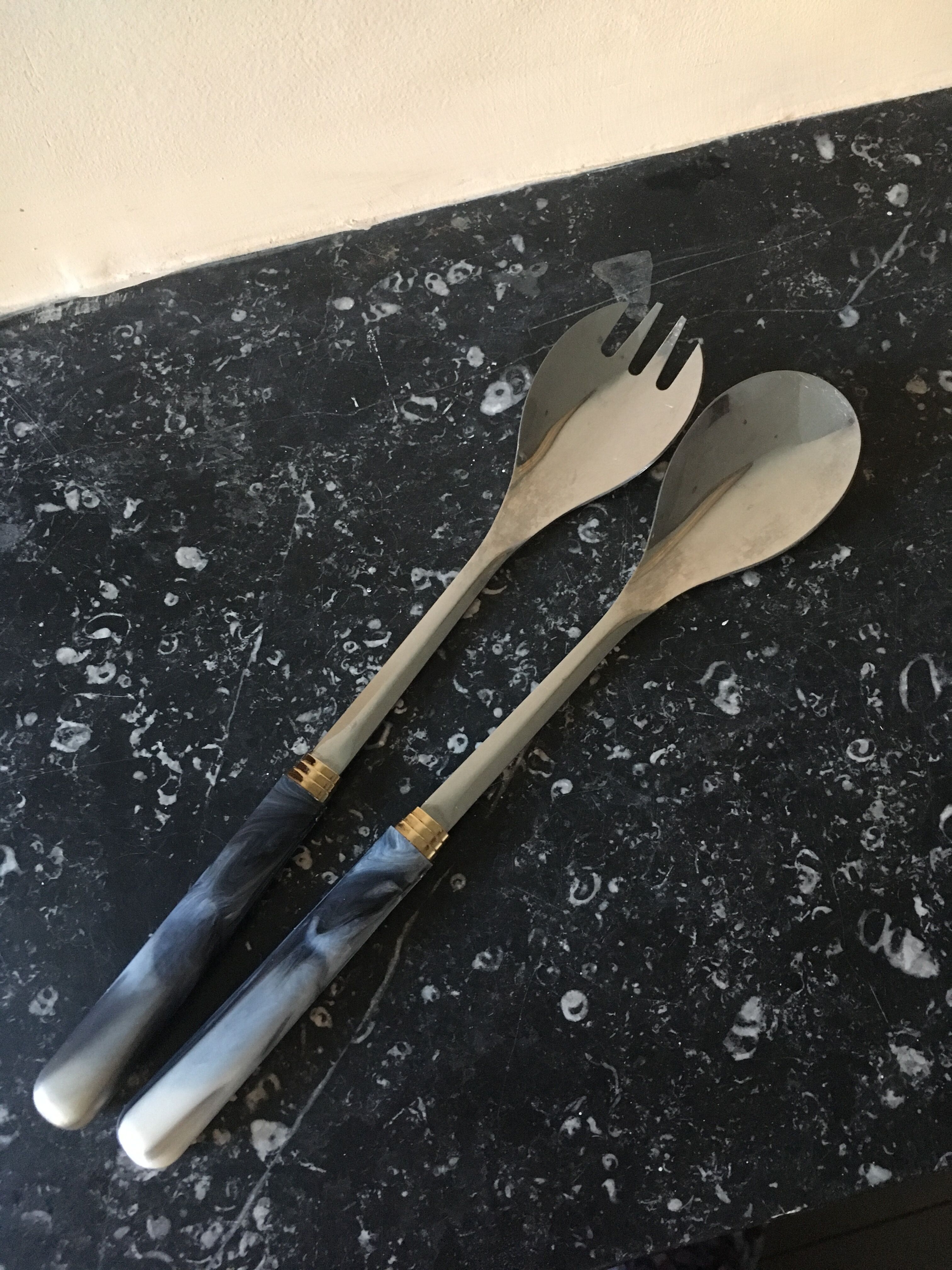 Guy Degrenne salad cutlery in stainless steel and bakelite