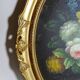 Large oil on canvas bouquet medallion wooden frame gilded stucco vintage