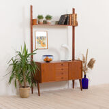 Ergo Wall Unit in teak with floating sideboard and a shelf by J. Texmon for Blindheim Møbelfabrikk