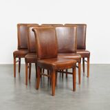 Set of 6 Dining Chairs in Sheepskin Leather