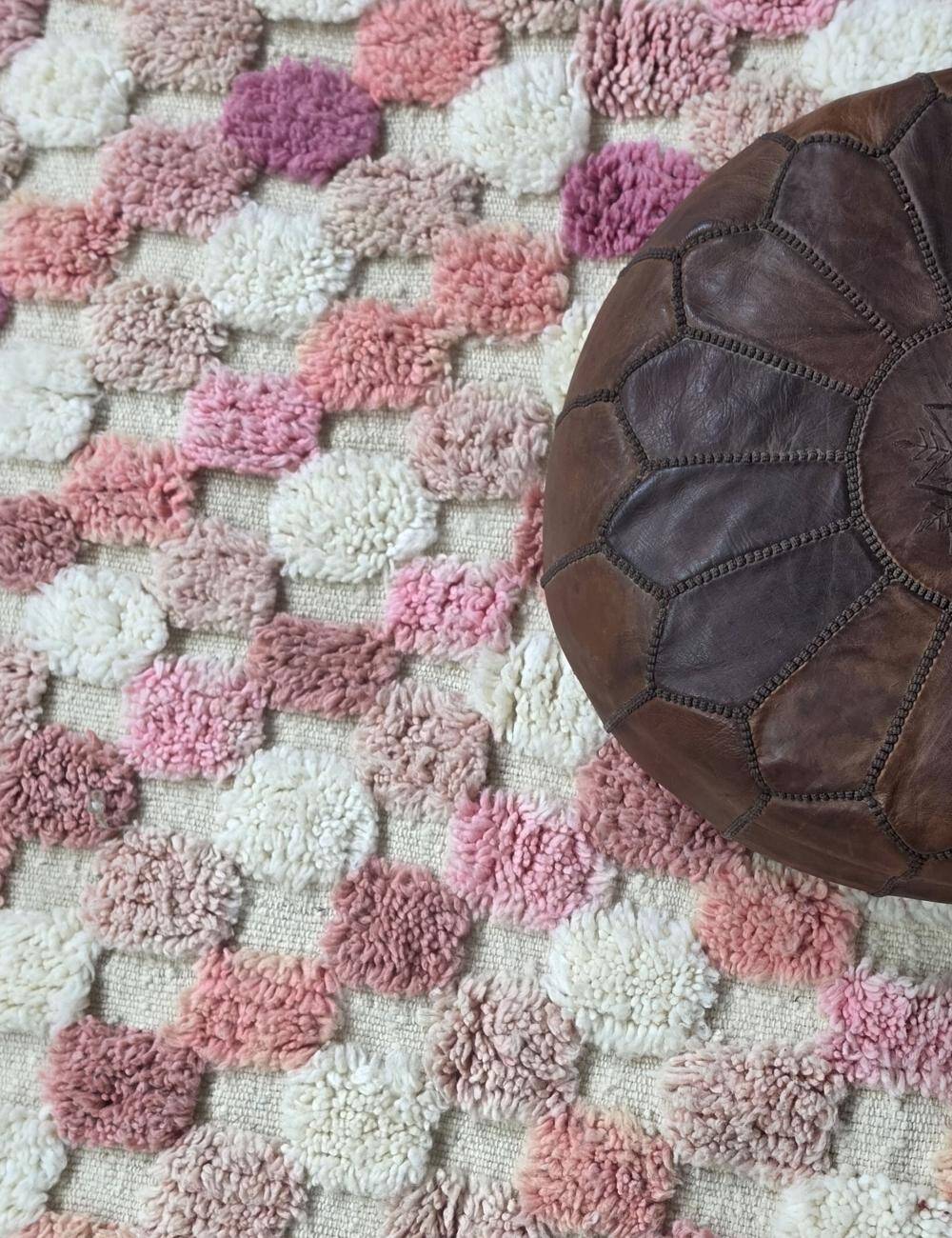 Tapis Berbère Rose à Damier texturé - 287 x 245 cm