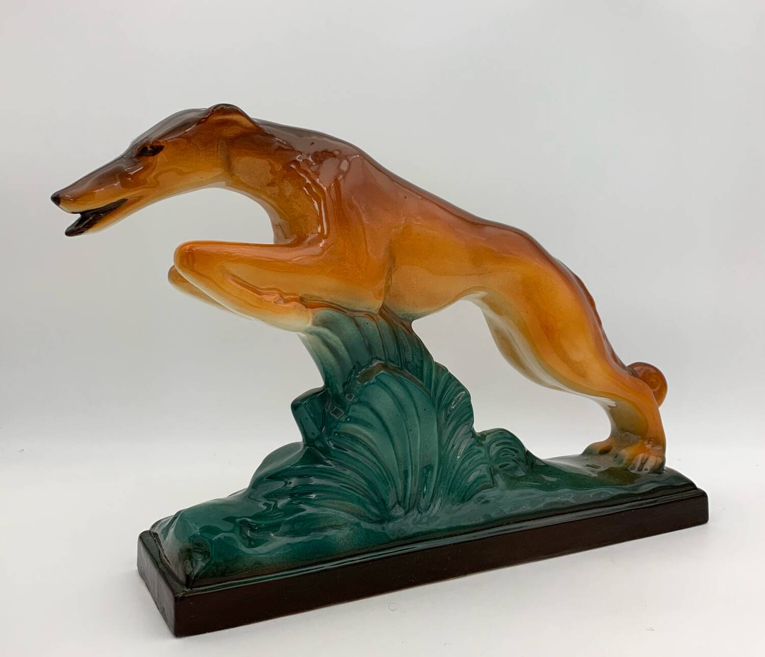 Sainte Radegonde Art Deco earthenware greyhound, 1930s