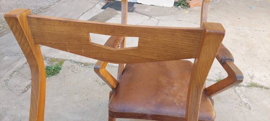 Set of oak and leather armchairs, 50s design, original