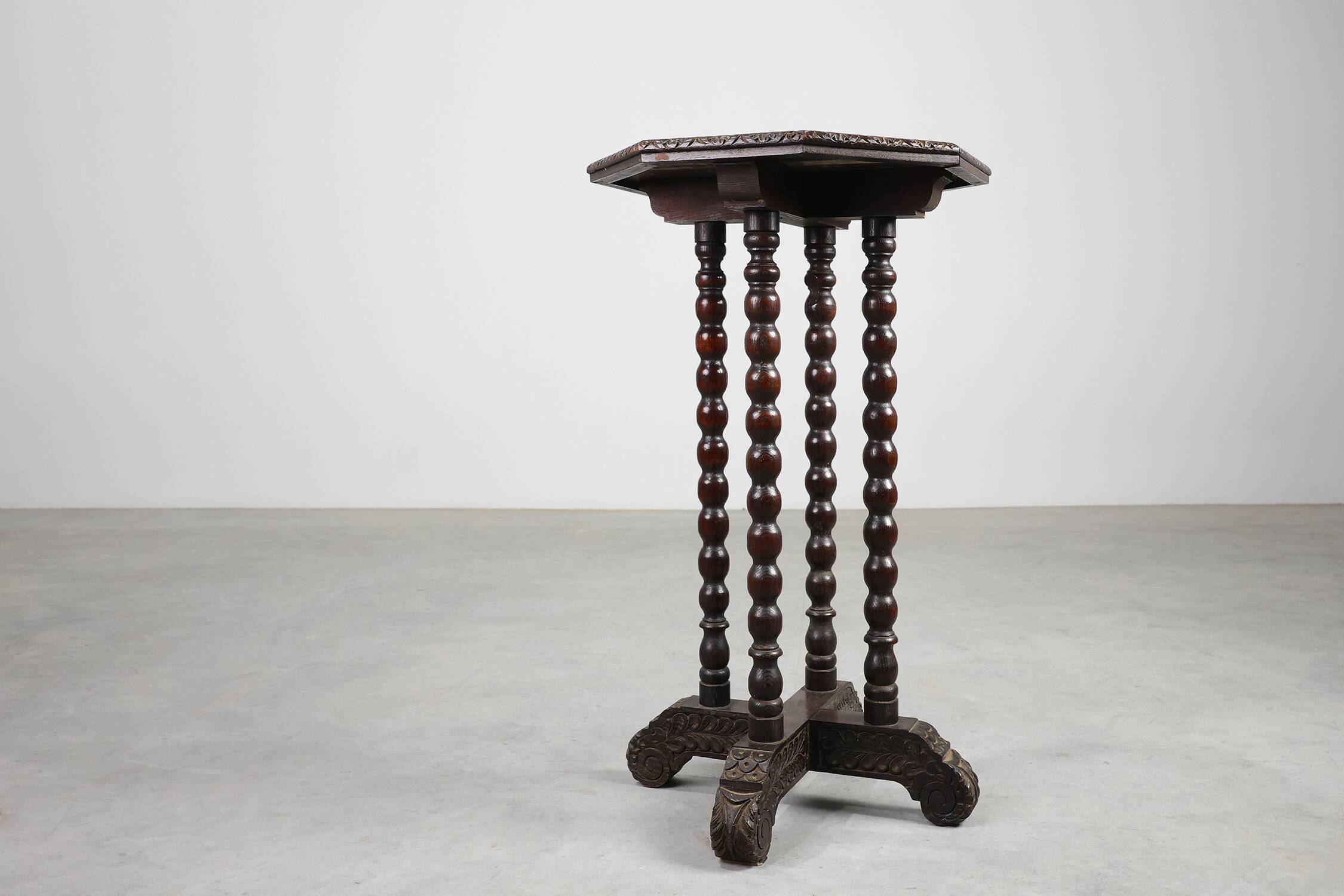 French octagonal Rustic Baroque Oak Side Table, circa 1850