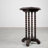 French octagonal Rustic Baroque Oak Side Table, circa 1850