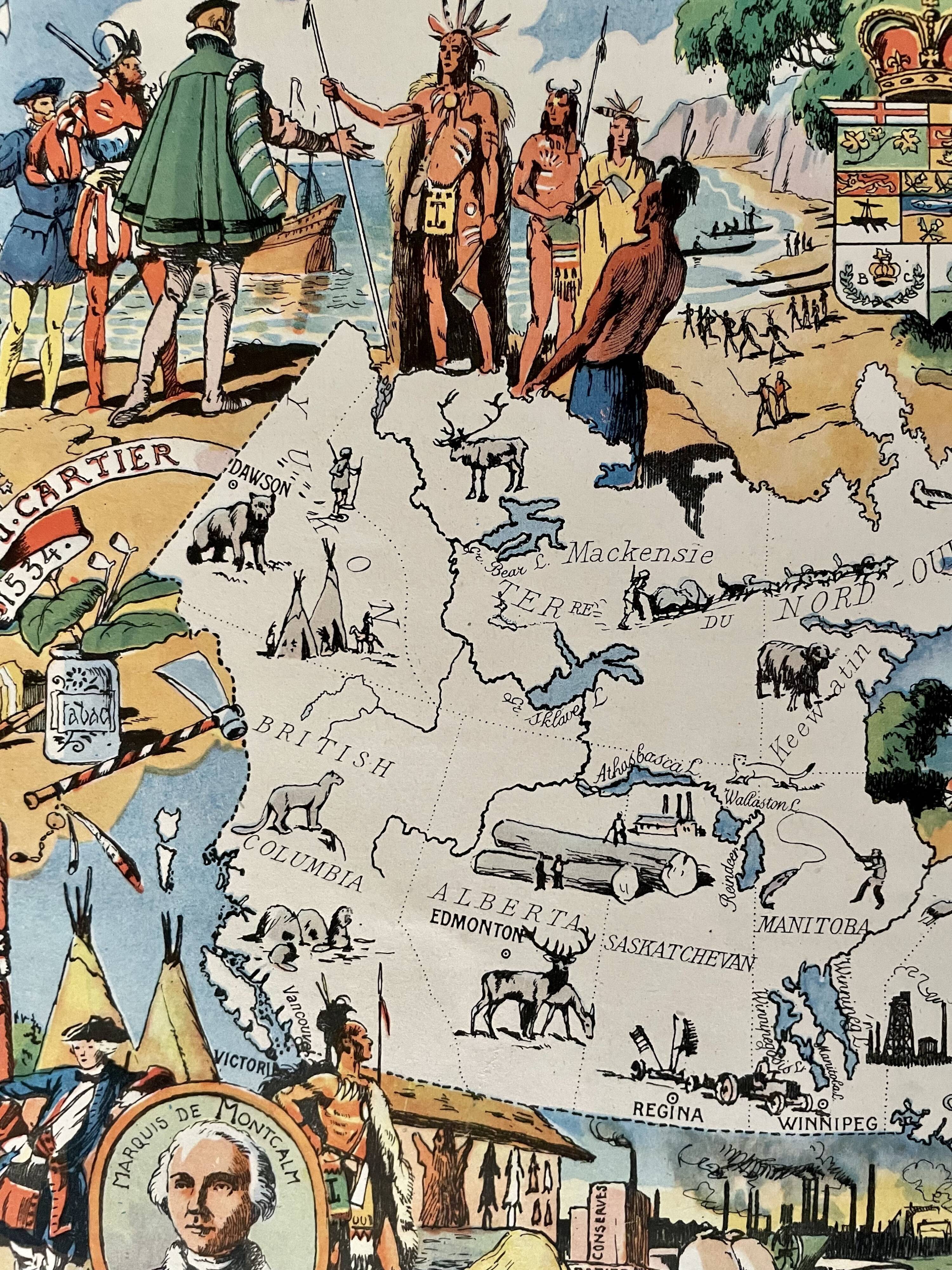 Affiche ancienne carte illustrée du Canada de 1948 - JP Pinchon