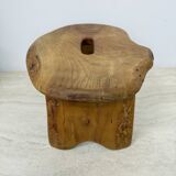 Brutalist solid wood side table /stool , 1970s