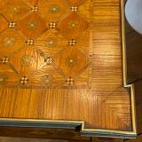 Louis XVI Directoire desk table richly inlaid, brass belt and 2 drawers, 19th century