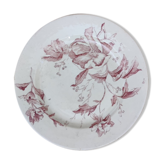 Assiette plate terre de fer / rose de noël