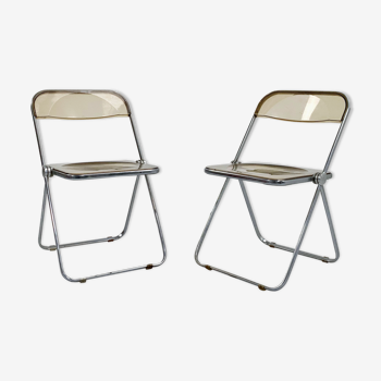 Set of 2 Plia chairs smoked by Giancarlo Piretti for Castelli, 1960