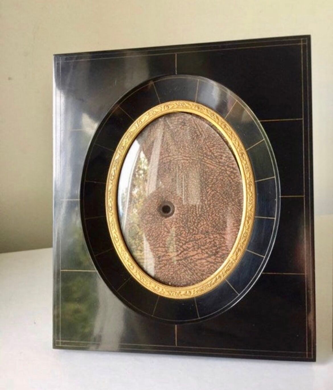 Pair black vintage bakelite frames 14.5 cm x 12.5 cm glass 8.5 cm x  6 cm