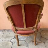 Pair of louis xv style bergeres armchairs with pink velvet armrests