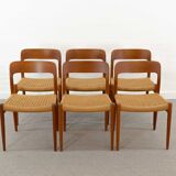 Set 6 Teak and Paper Cord Dining Chairs by Niels O. Moller, Model 75