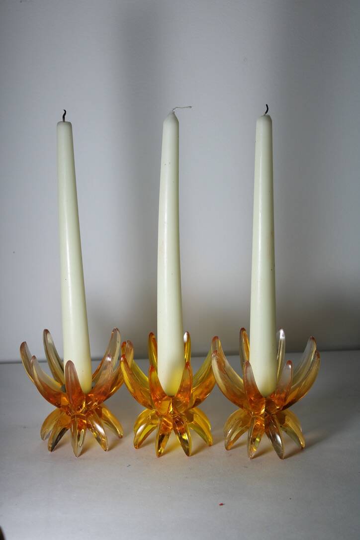 Friedel Lotus Lucite candle holders Germany 1960 x3