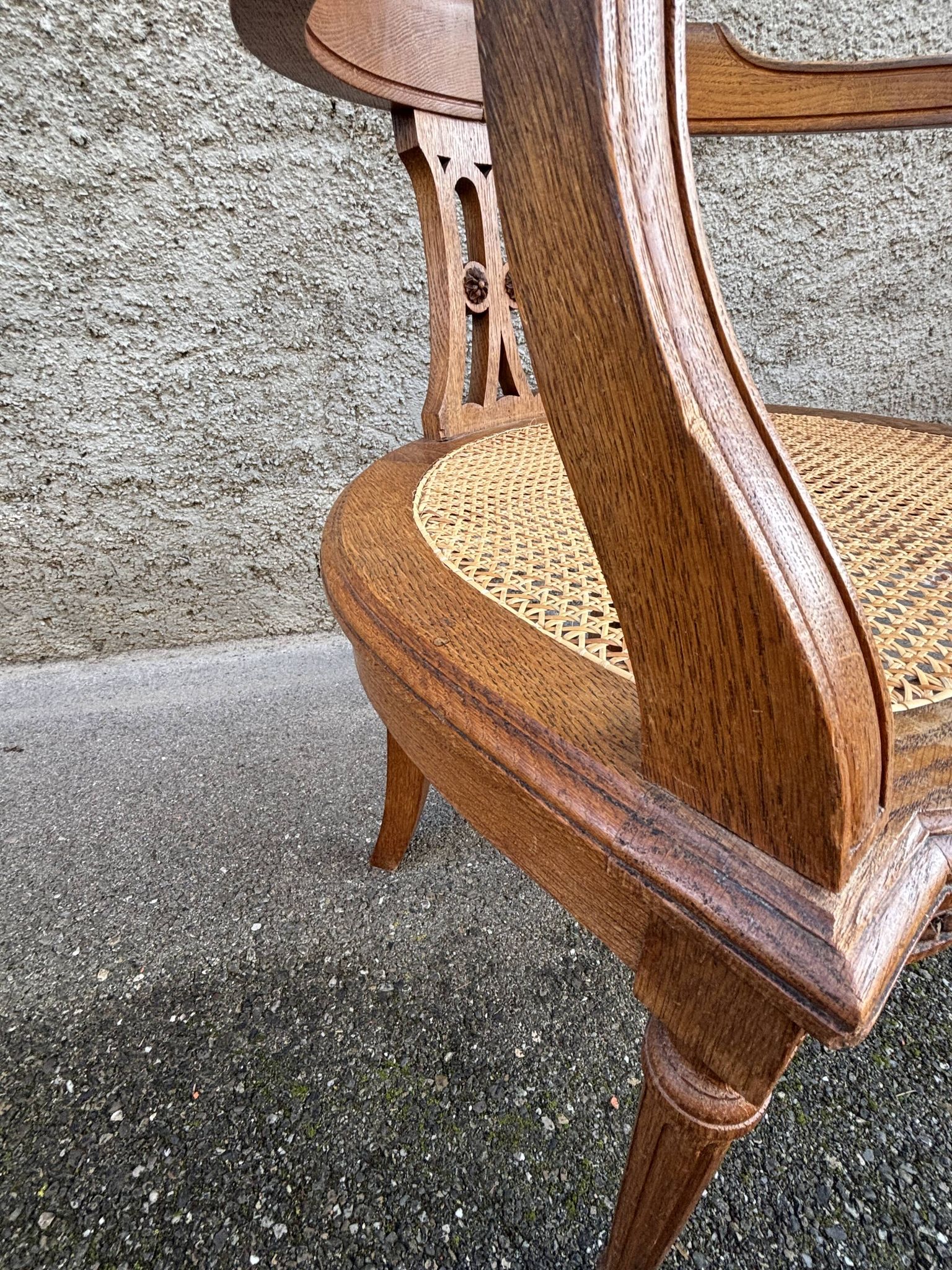 American office chair Louis XVI style wood and caning 1900