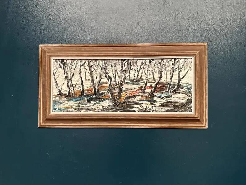 Oil on Swedish panel - "Forest in Winter" - Signed - Vintage and Framed