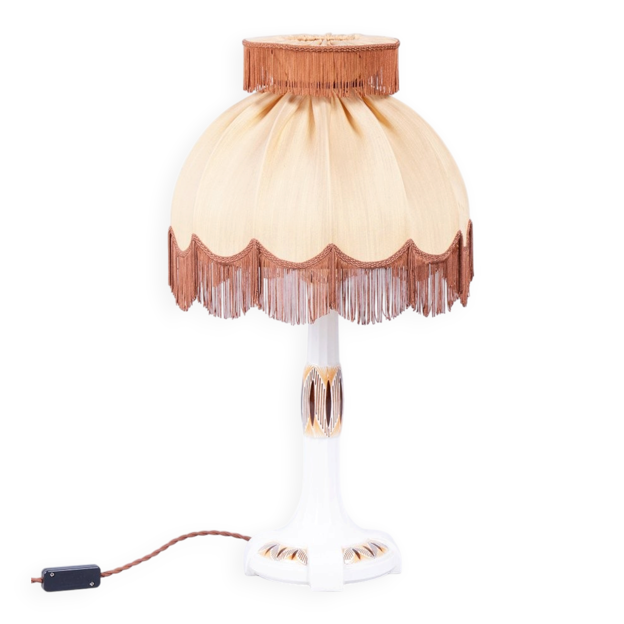 Art Deco Table Lamp in Ceramic and Textile Lampshade, Austria-Vienna, 1910s