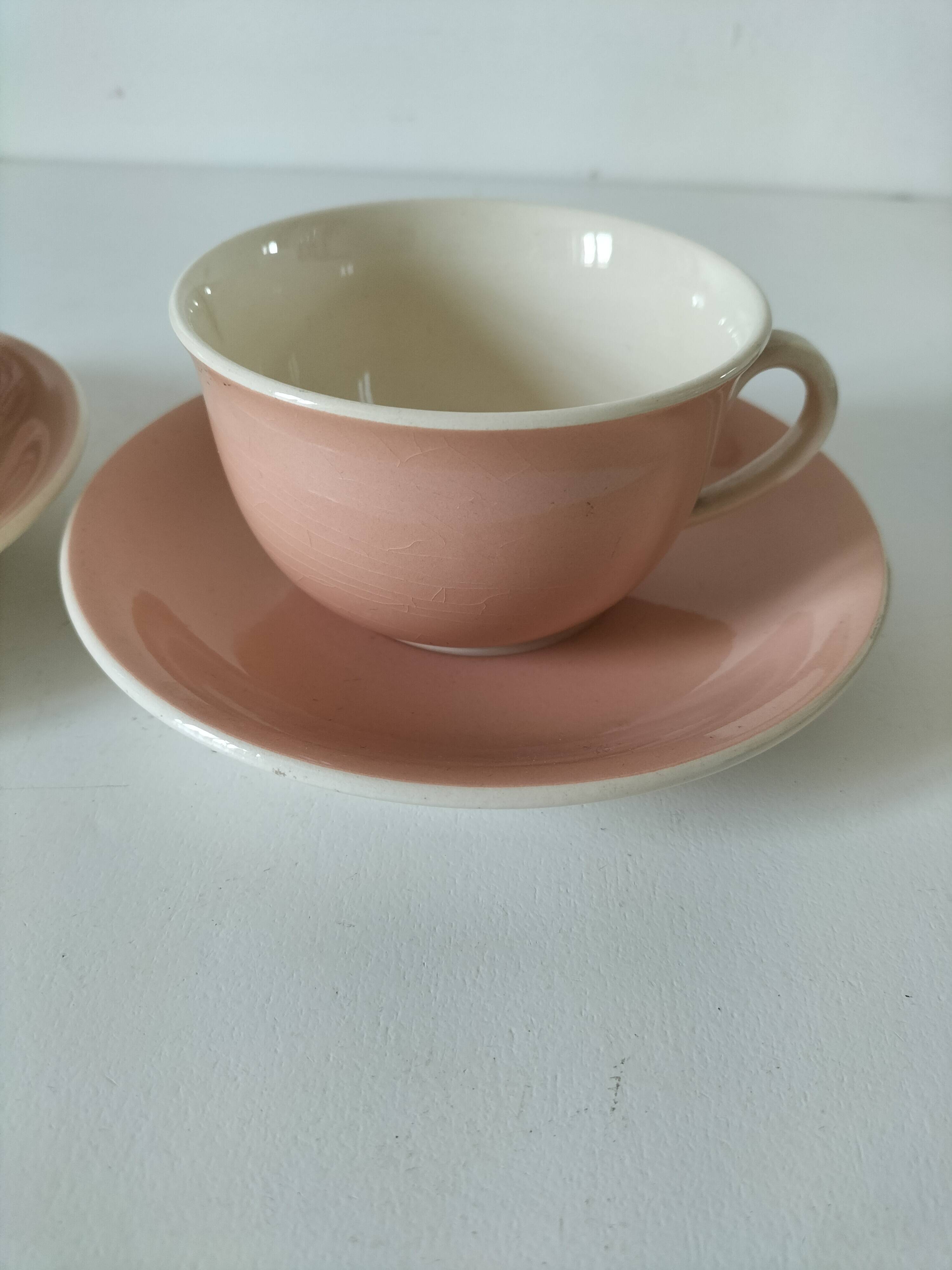 Duo tasses Villeroy & Boch Santos rose poudré et ivoire années 60