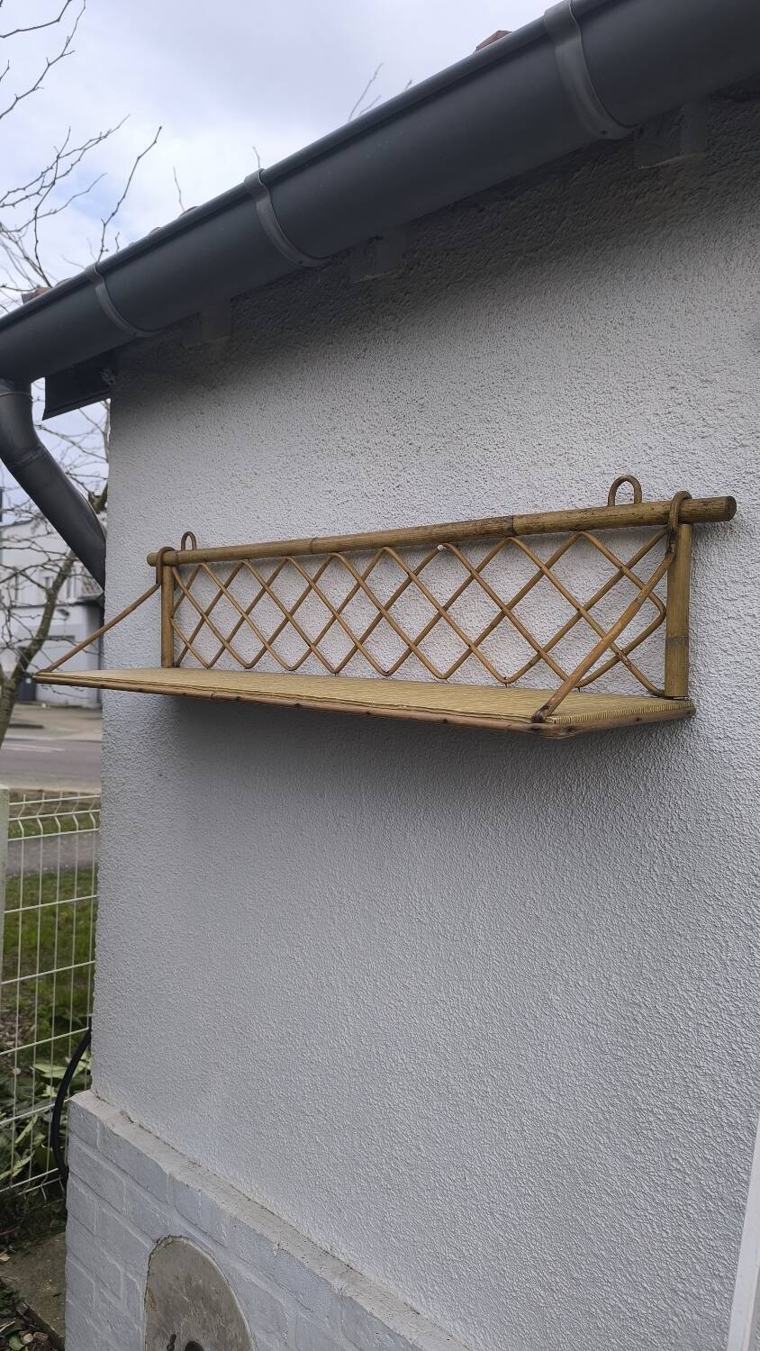 Vintage rattan wall shelf