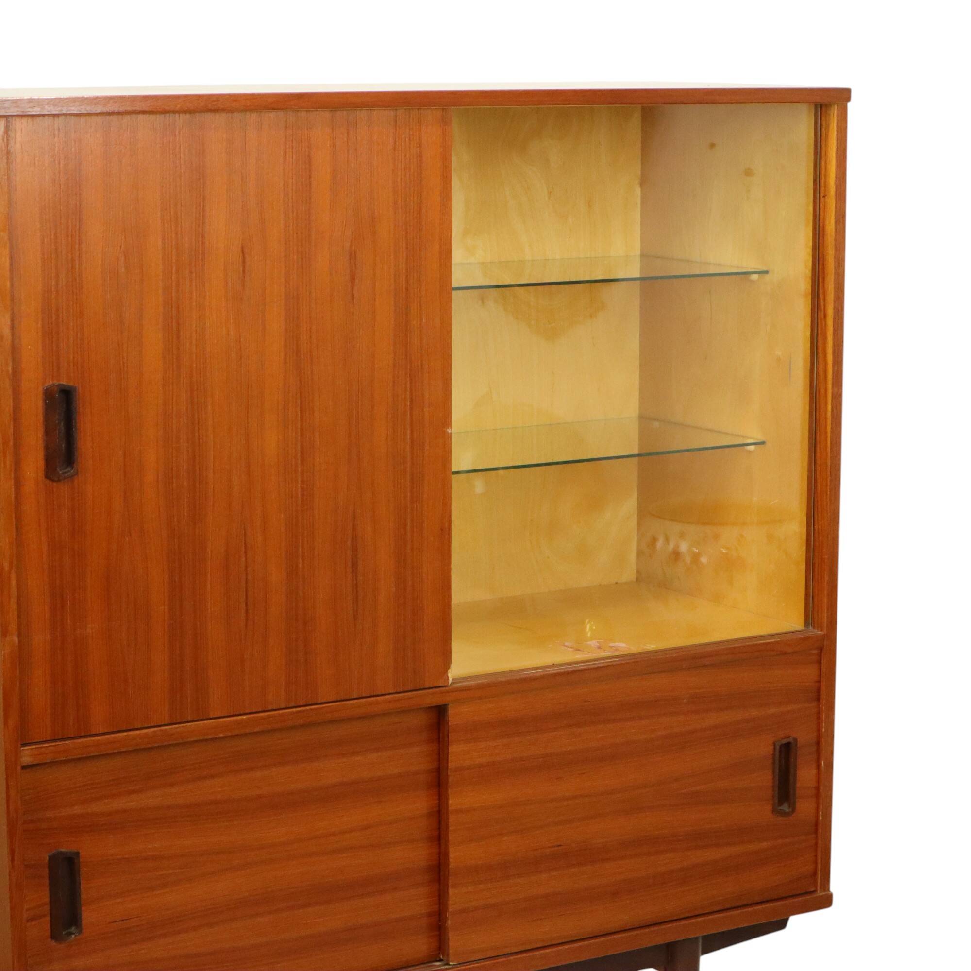 Large Wooden Display Cabinet Teak Veneer Sixties Design 110cm